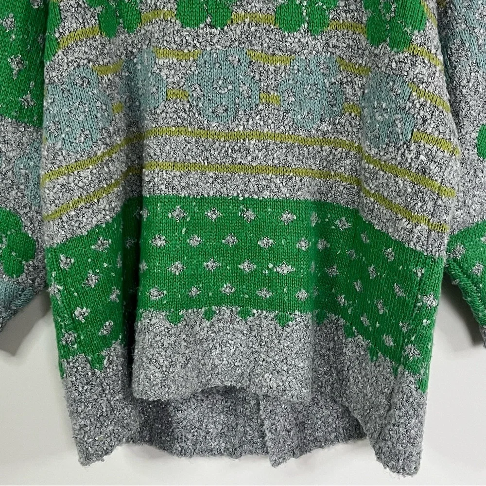 Natural Life Calla Jacquard Chunky Knit Boho Cardigan Sweater Sz S/M Green Gray